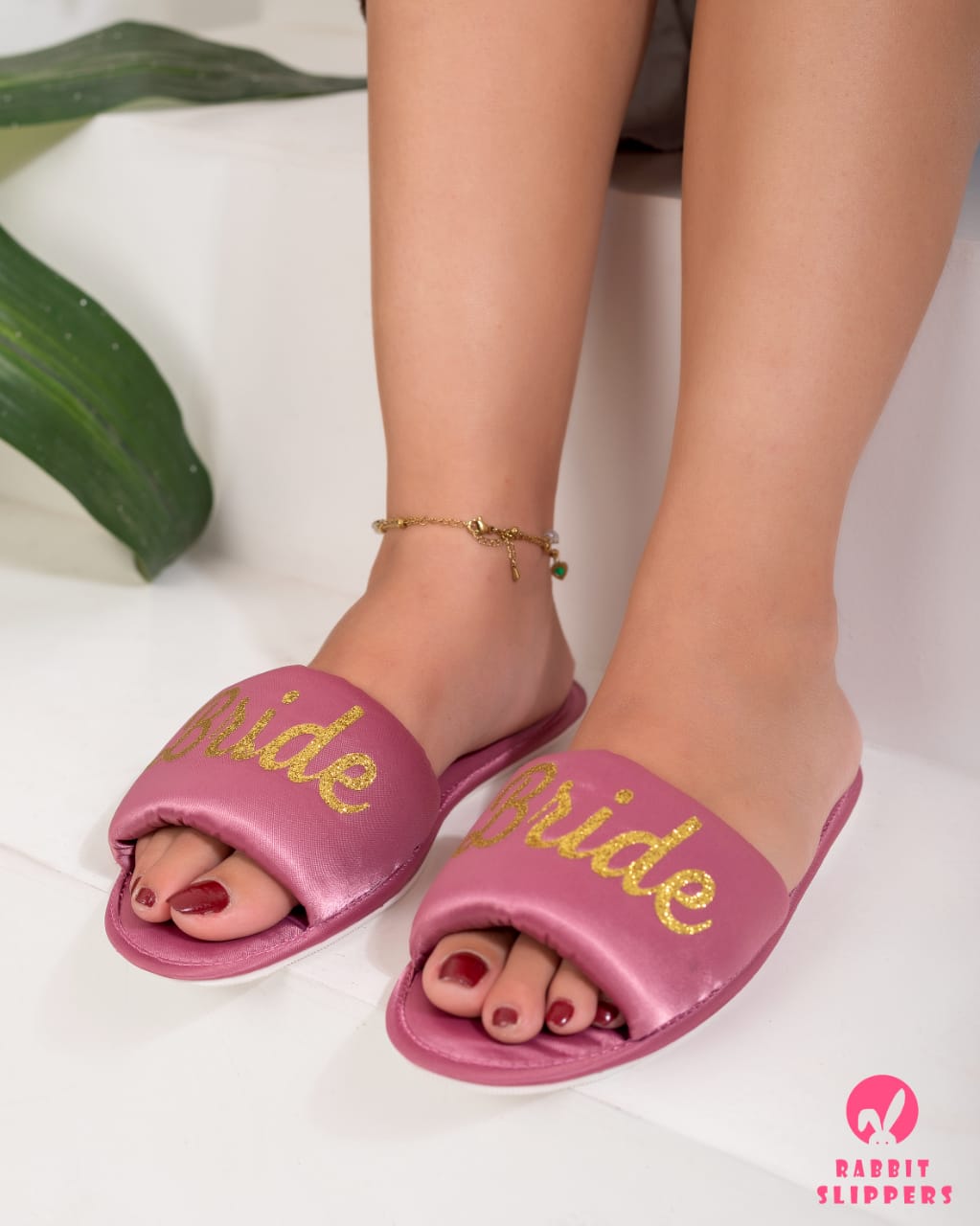 cashmere Bride Slides – Sparkling gold bride & Soft Satin Finish