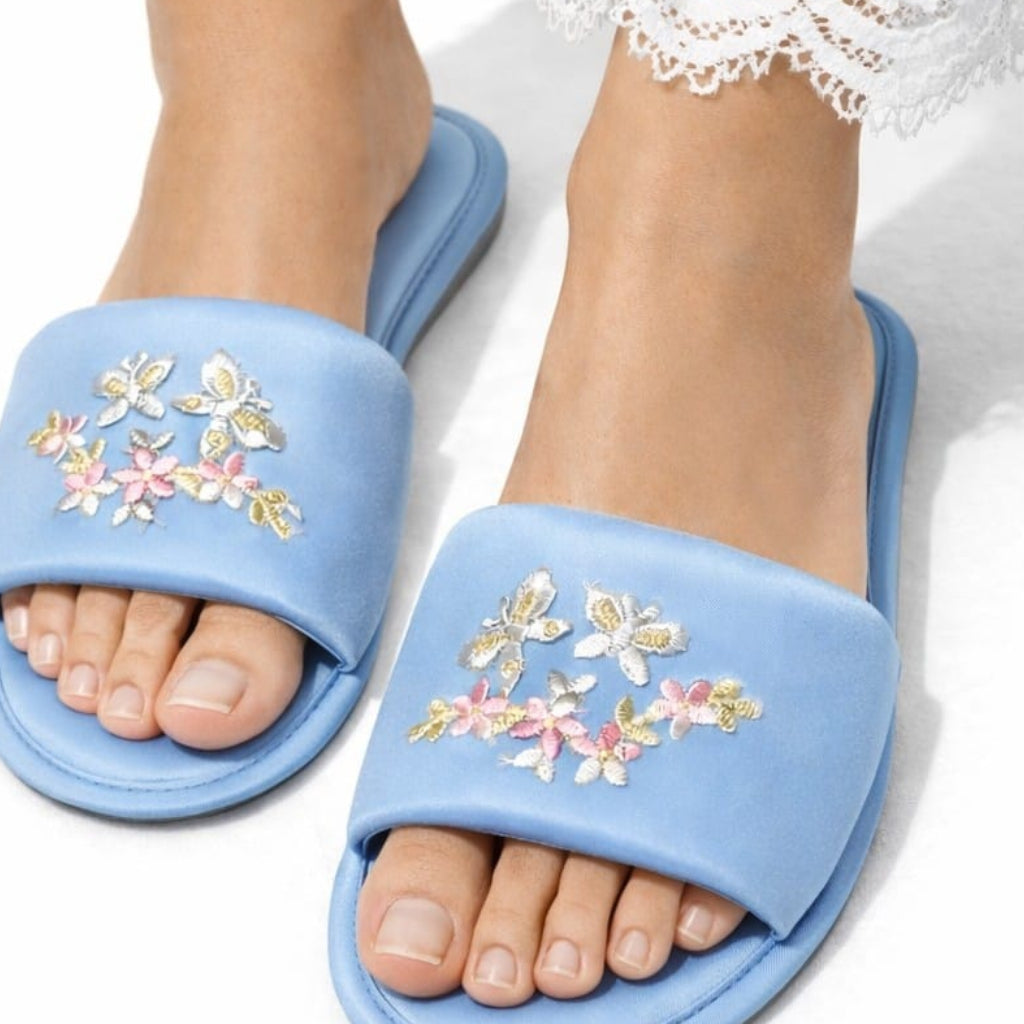 Embroidered light blue Slippers
