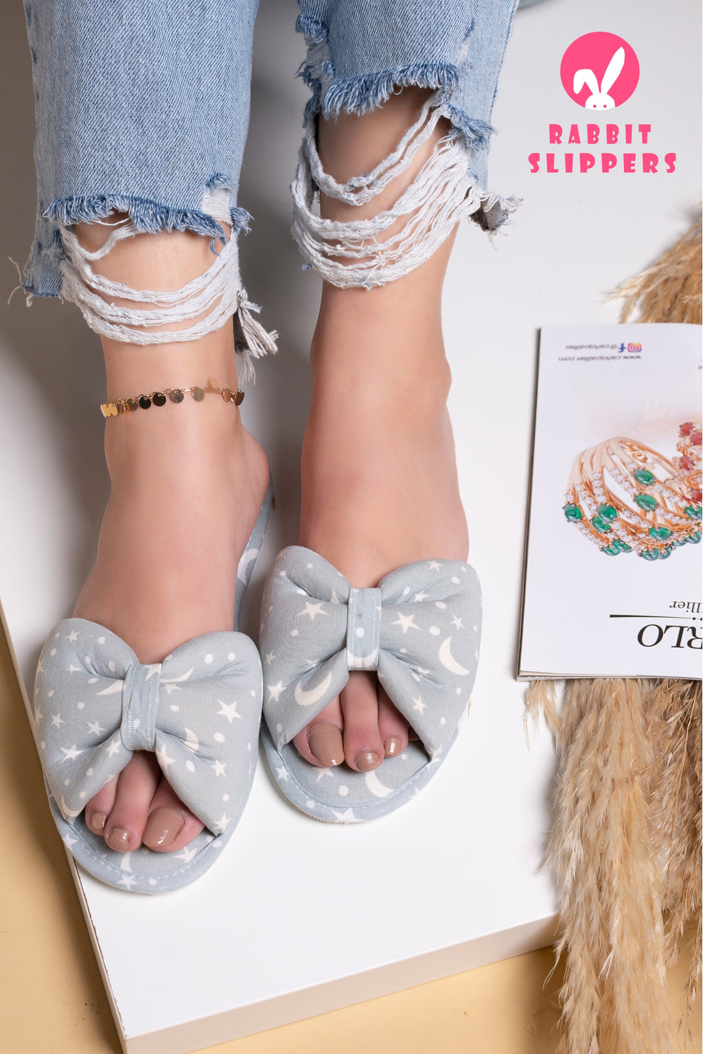 Grey Moonlight Bow Slippers