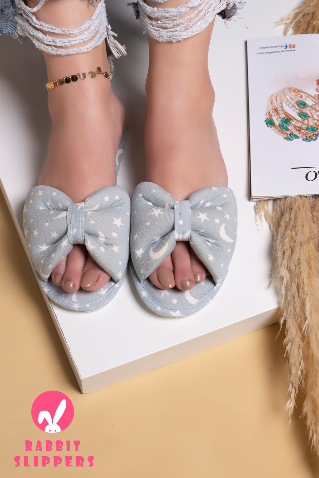 Grey Moonlight Bow Slippers