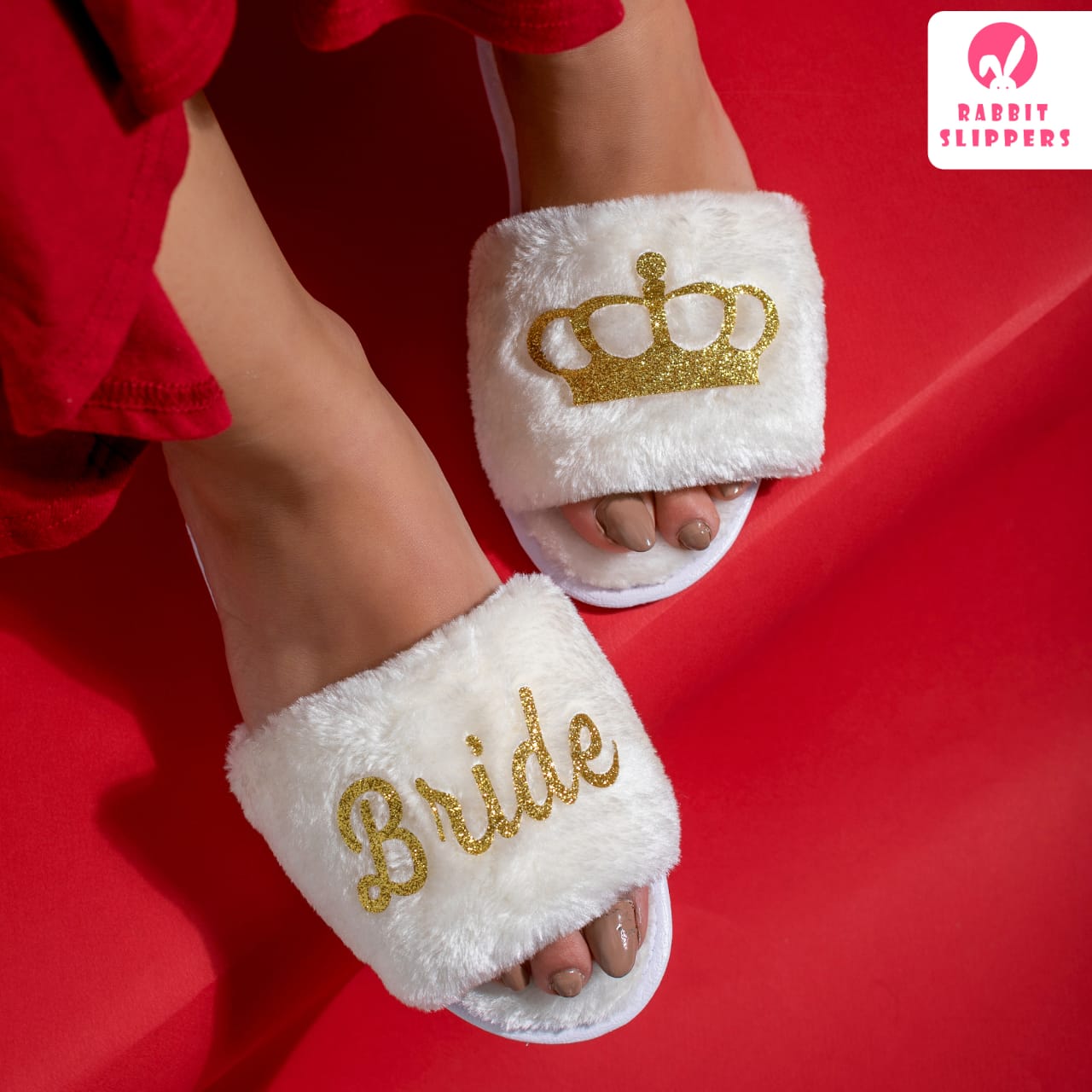 Luxury Bride Slippers with Gold Crown – Royal Bridal Comfort