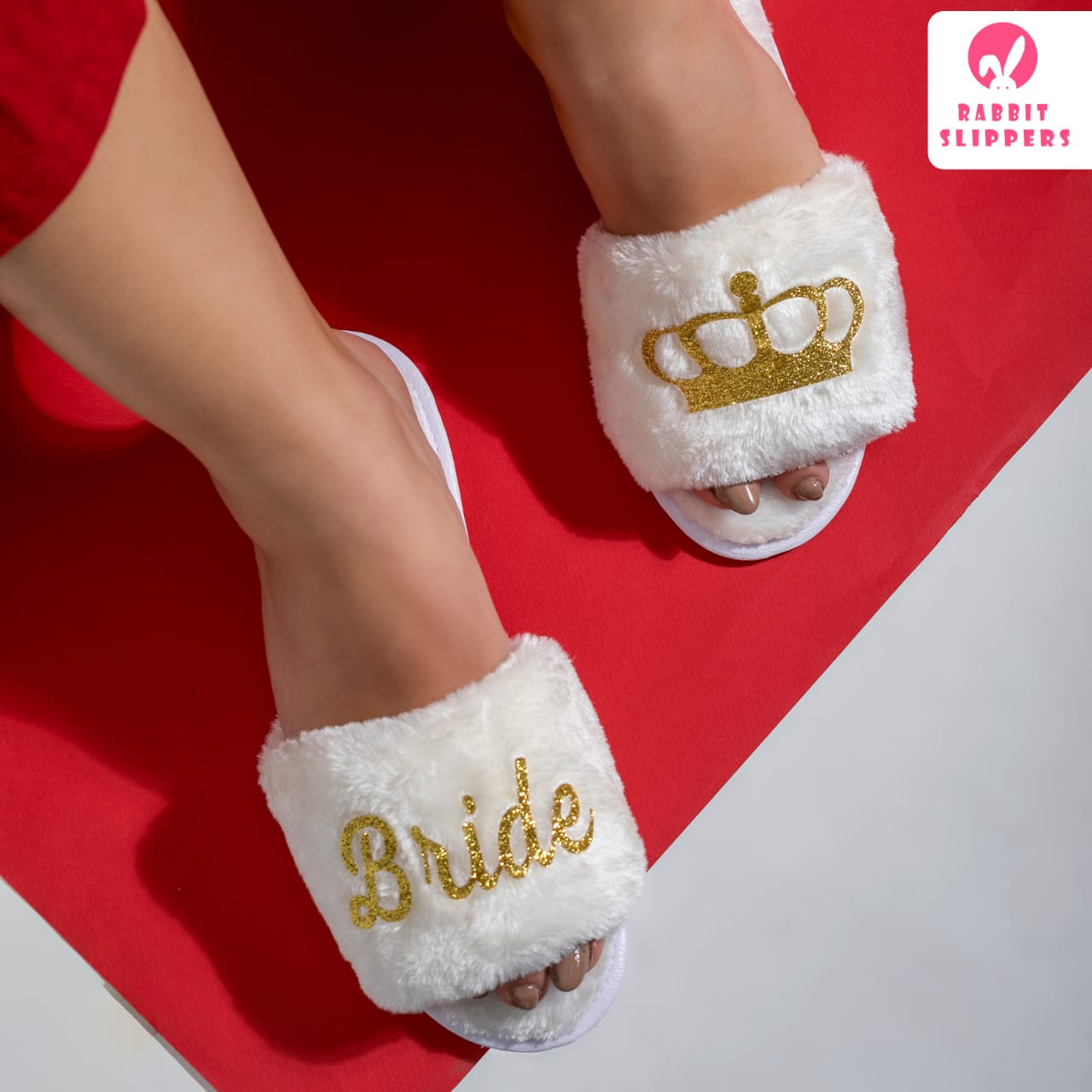 Luxury Bride Slippers with Gold Crown – Royal Bridal Comfort
