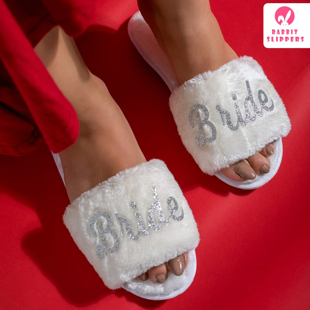 Luxury White Fur “Bride” Slippers – Wedding Day Comfort & Glam