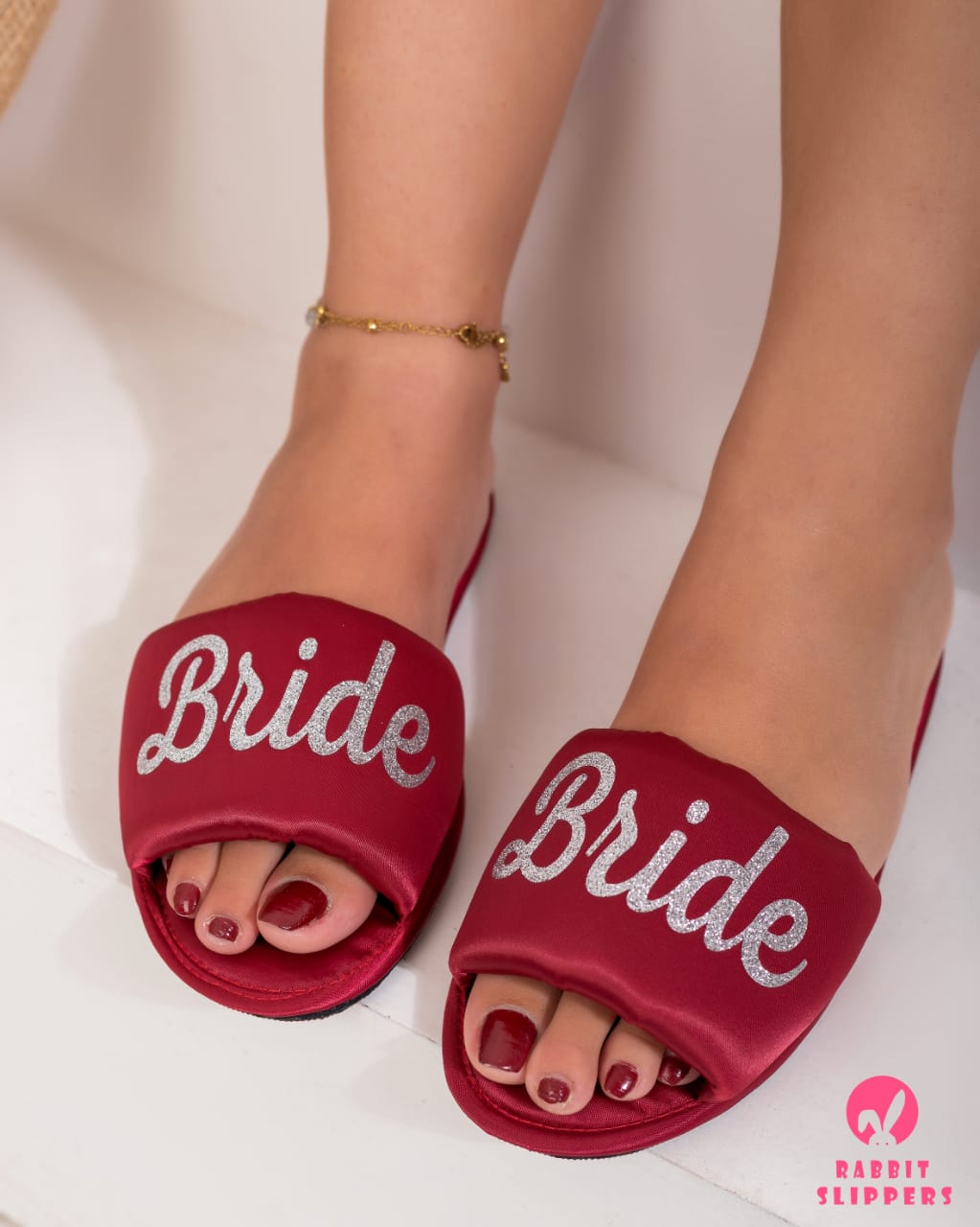 Luxury Red satin slippers –Silver Bridal Cozy & Comfort slides