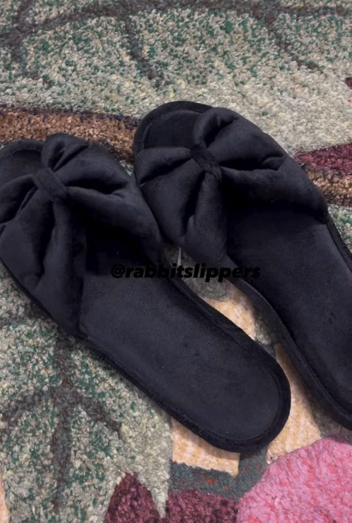 Velvet Bow Slippers – Black