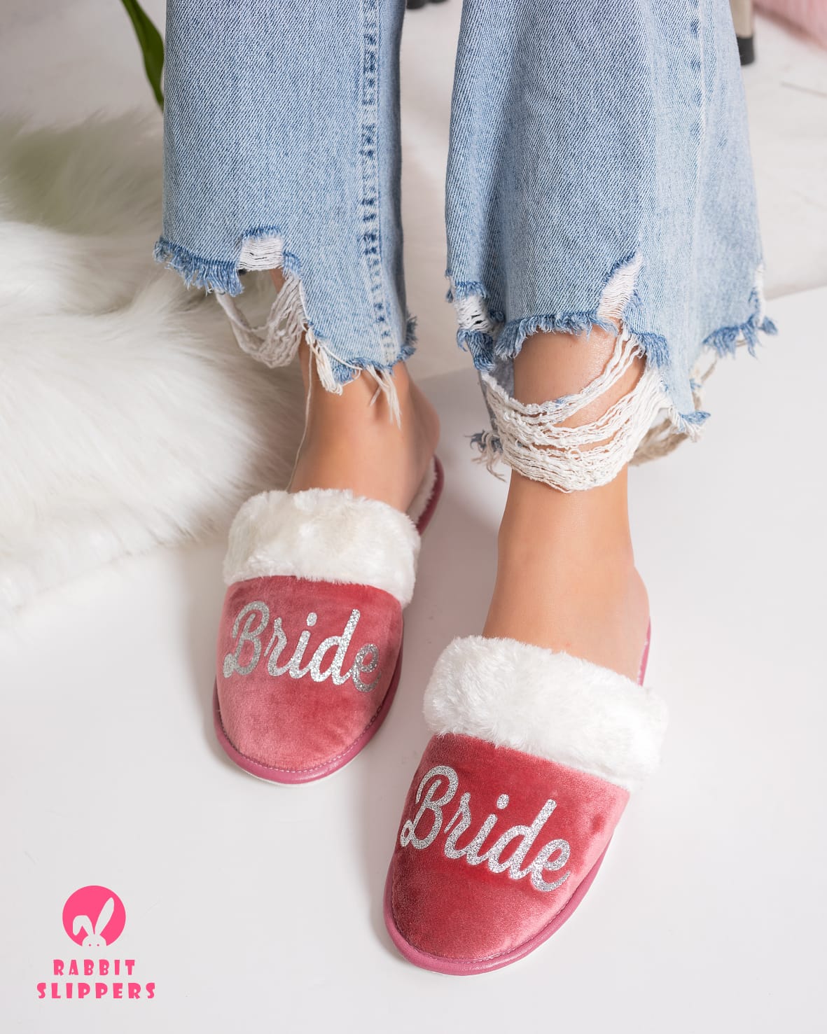 Women cashmere slippers X White fur